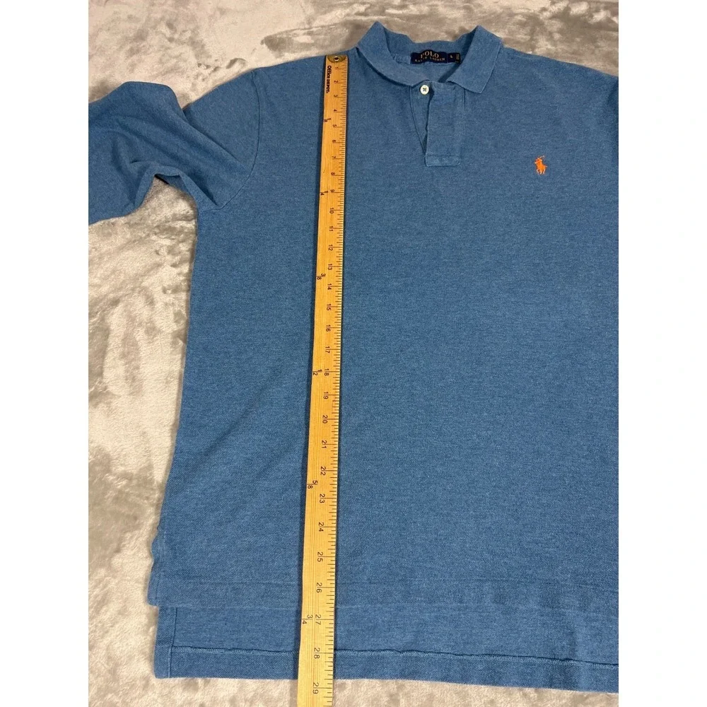 Polo Ralph Lauren Mens Long Sleeve Polo Shirt Blue‎ Orange Pony Logo Large